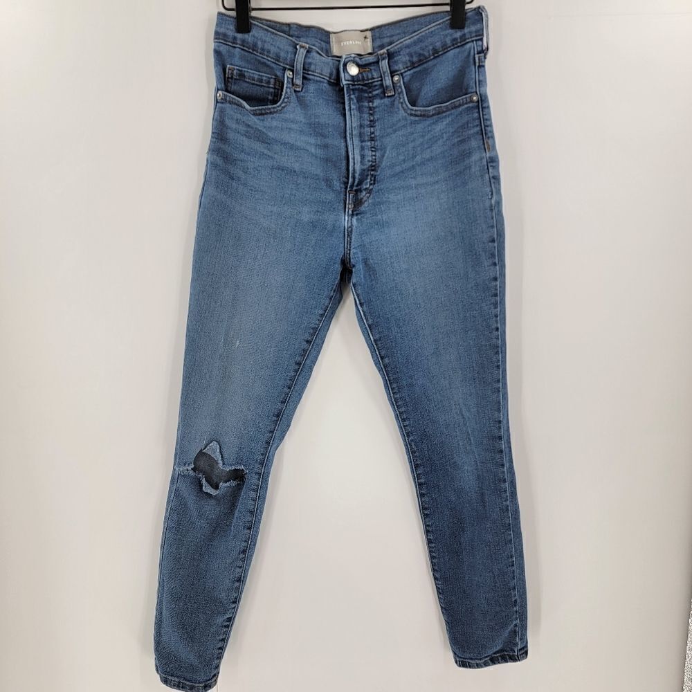 Everlane ankle jean skinny slim 27 high rise waist distressed ripped knee